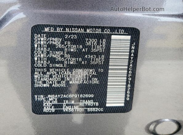 JN8AY2AC6P9182699 2023 NISSAN ARMADA Gray 