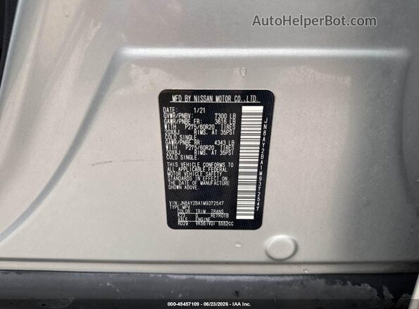 JN8AY2BA1M9372547 2021 NISSAN ARMADA Silver Вид підкапотного простору