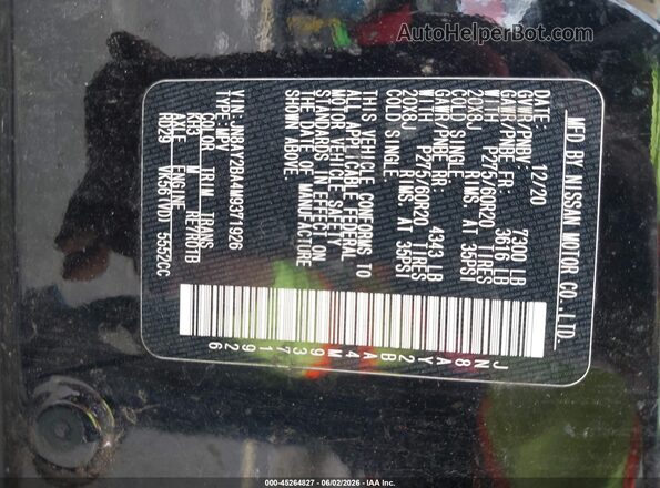 JN8AY2BA4M9371926 2021 NISSAN ARMADA Black Widok komory silnika