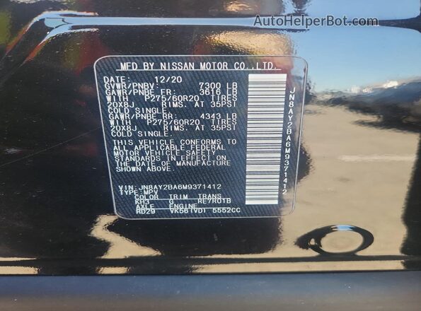 JN8AY2BA6M9371412 2021 NISSAN ARMADA Black 