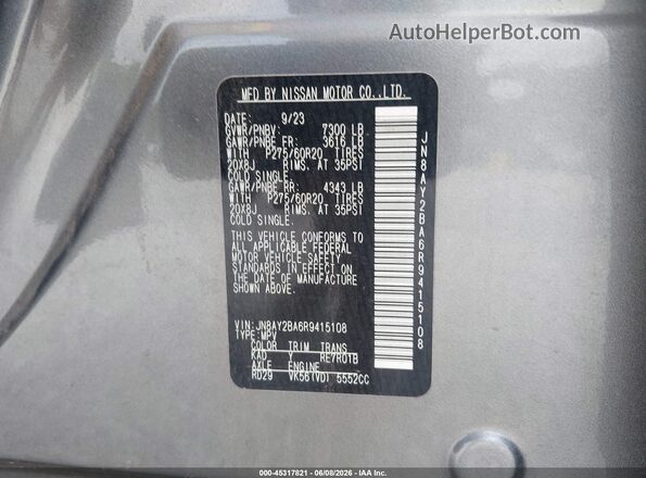 JN8AY2BA6R9415108 2024 NISSAN ARMADA Gray ძრავის განყოფილების ხედი