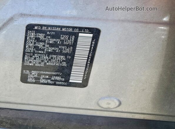 JN8AY2BA8N9390772 2022 NISSAN ARMADA Silver Widok naklejki z numerem VIN