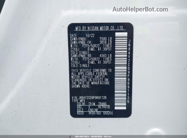 JN8AY2CD9P9691126 2023 NISSAN ARMADA White Widok komory silnika
