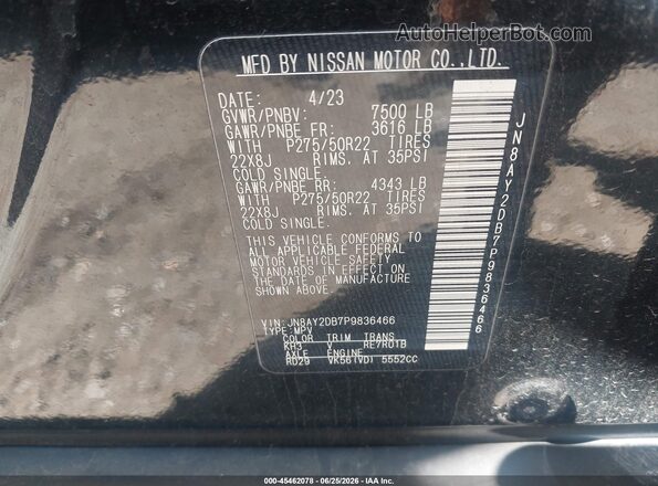 JN8AY2DB7P9836466 2023 NISSAN ARMADA Black Вид підкапотного простору