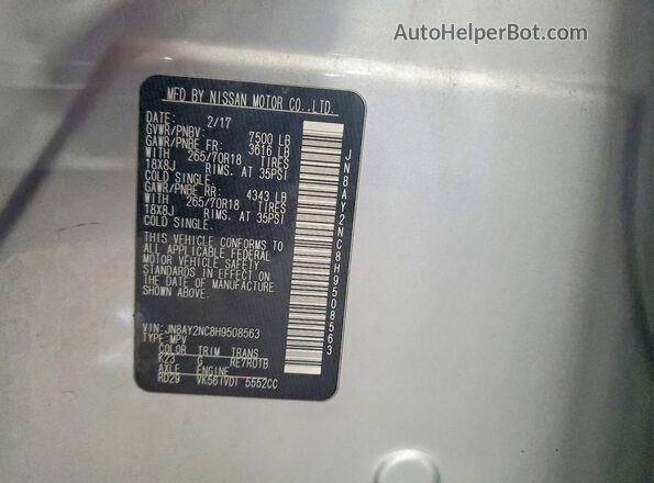 JN8AY2NC8H9508563 2017 NISSAN ARMADA Silver VIN sticker view