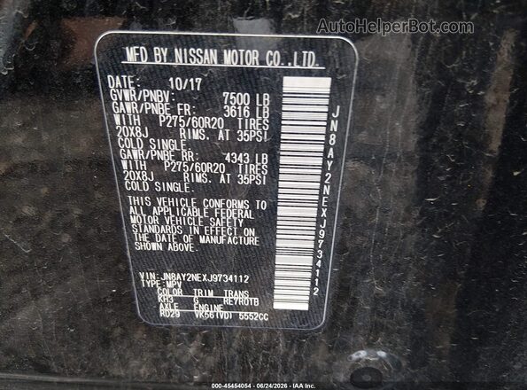 JN8AY2NEXJ9734112 2018 NISSAN ARMADA Черный Вид подкапотного пространства