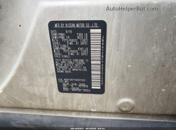 JN8AY2NF7H9301009 2017 NISSAN ARMADA White Engine compartment view