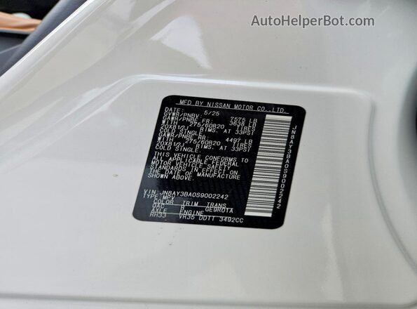JN8AY3BA0S9002242 2025 NISSAN ARMADA White VIN კოდის სტიკერის ხედი