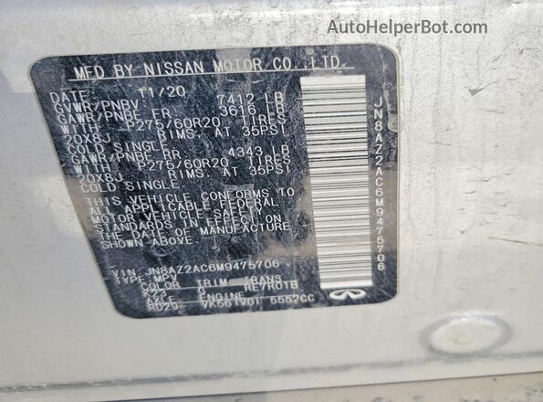 JN8AZ2AC6M9475706 2021 INFINITI QX80 Silver 