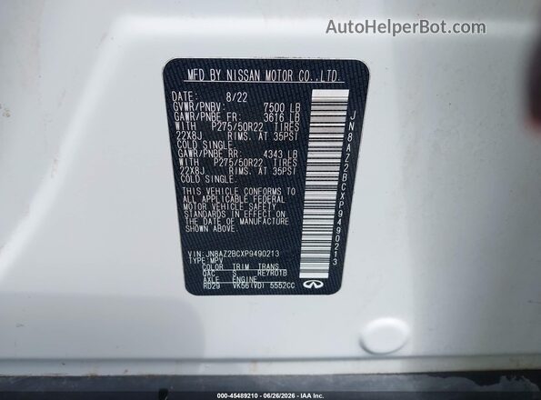 JN8AZ2BCXP9490213 2023 INFINITI QX80 White Շարժիչի բաժամունքի տեսք