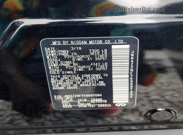 JN8AZ2NF7K9687094 2019 INFINITI QX80 Black Widok naklejki z numerem VIN