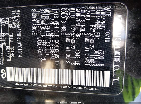 JN8AZ2NF8L9701814 2020 INFINITI QX80 Black Engine compartment view