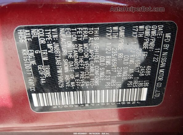 JN8BT3AB1PW190629 2023 NISSAN ROGUE Red ძრავის განყოფილების ხედი