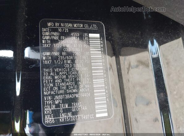 JN8BT3BA0PW014404 2023 NISSAN ROGUE Black Engine compartment view