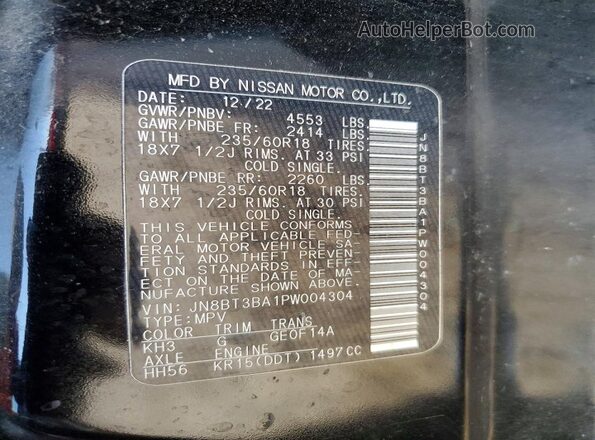 JN8BT3BA1PW004304 2023 NISSAN ROGUE Black VIN կոդի պիտակի տեսք