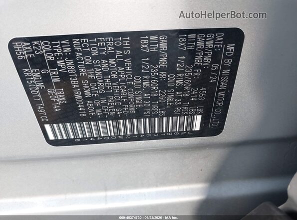 JN8BT3BA1RW004418 2024 NISSAN ROGUE Silver Engine compartment view