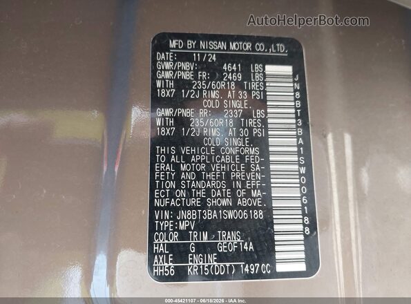 JN8BT3BA1SW006188 2025 NISSAN ROGUE Brown 