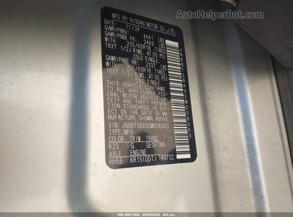 JN8BT3BA3SW006063 2025 NISSAN ROGUE Silver Engine compartment view