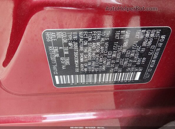 JN8BT3BA3SW344188 2025 NISSAN ROGUE Burgundy Շարժիչի բաժամունքի տեսք