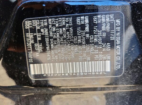 JN8BT3BA4PW435476 2023 NISSAN ROGUE Black VIN կոդի պիտակի տեսք
