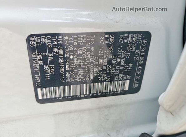 JN8BT3BA4SW011191 2025 NISSAN ROGUE White 