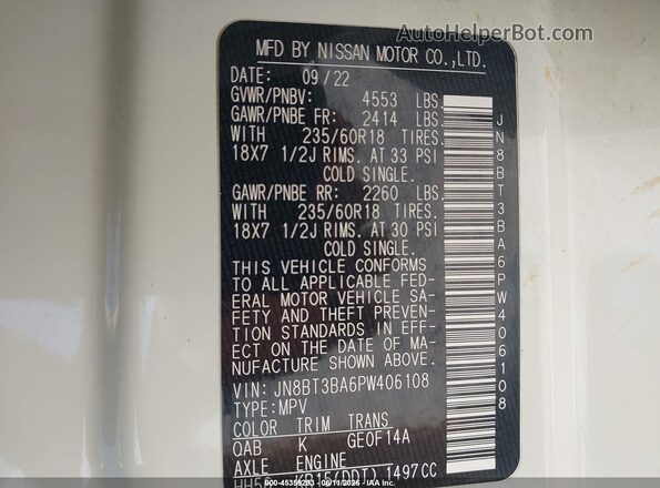 JN8BT3BA6PW406108 2023 NISSAN ROGUE White Vista del compartimento del motor
