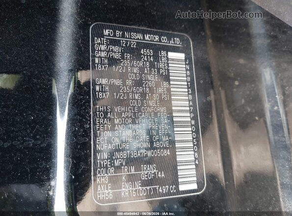 JN8BT3BA7PW005084 2023 NISSAN ROGUE Black Vista del compartimento del motor