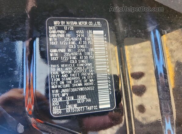 JN8BT3BA7RW350652 2024 NISSAN ROGUE Black VIN sticker view