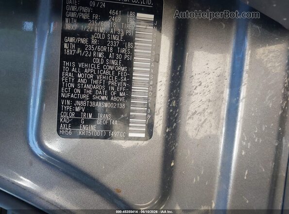 JN8BT3BAXSW002138 2025 NISSAN ROGUE Gray Engine compartment view
