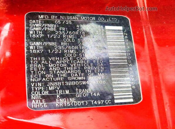 JN8BT3BB0SW429708 2025 NISSAN ROGUE Red 