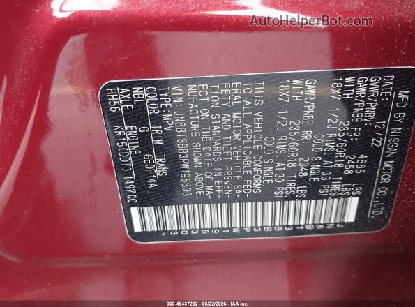 JN8BT3BB3PW196303 2023 NISSAN ROGUE Burgundy Vista del compartimento del motor
