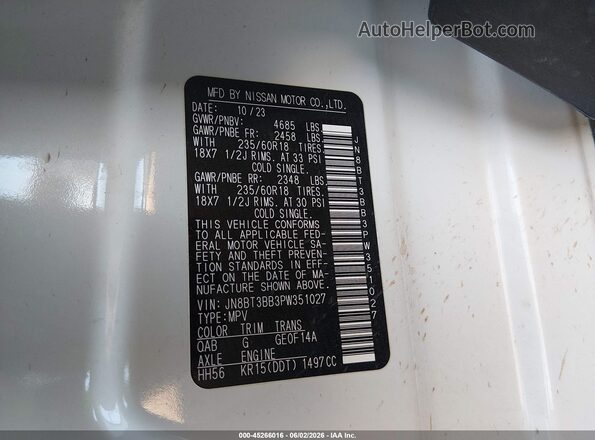 JN8BT3BB3PW351027 2023 NISSAN ROGUE White Vista del compartimento del motor