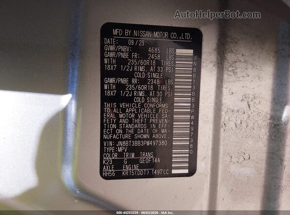 JN8BT3BB3PW497380 2023 NISSAN ROGUE Silver Շարժիչի բաժամունքի տեսք