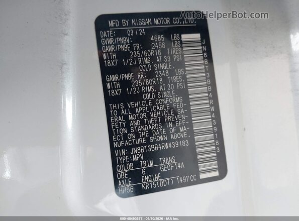 JN8BT3BB4RW439183 2024 NISSAN ROGUE White Vista del compartimento del motor