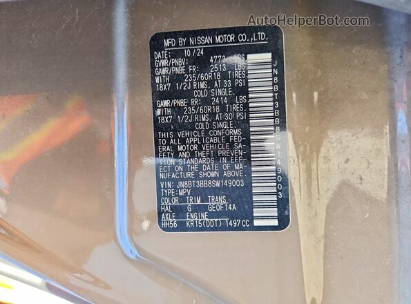 JN8BT3BB8SW149003 2025 NISSAN ROGUE Brown Vista de la etiqueta del VIN