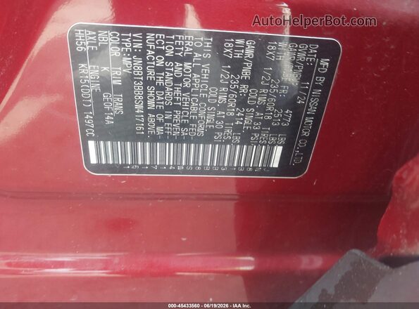 JN8BT3BB8SW417161 2025 NISSAN ROGUE Red Շարժիչի բաժամունքի տեսք