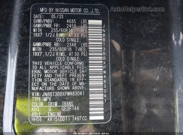 JN8BT3BBXPW483041 2023 NISSAN ROGUE Black Widok komory silnika