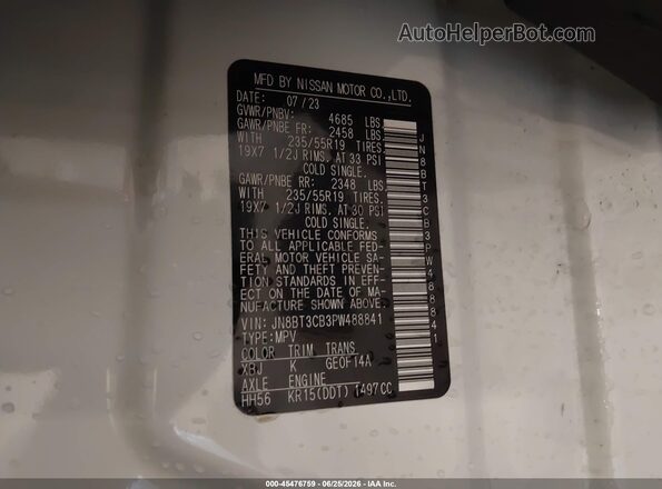 JN8BT3CB3PW488841 2023 NISSAN ROGUE White Engine compartment view