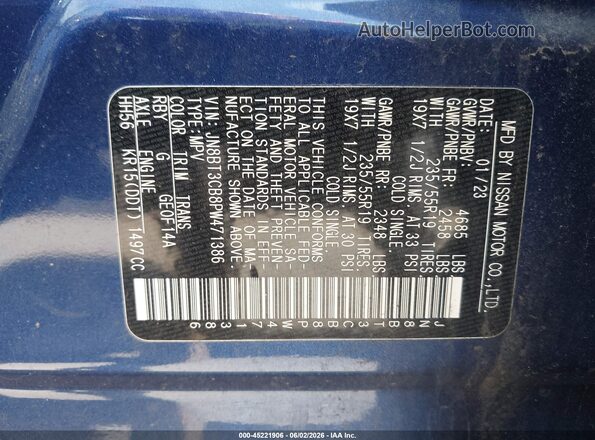 JN8BT3CB8PW471386 2023 NISSAN ROGUE Blue Vista del compartimento del motor