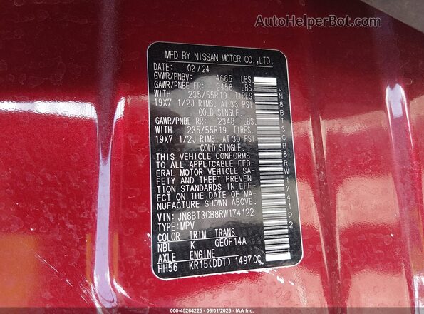 JN8BT3CB8RW174122 2024 NISSAN ROGUE Red Vista del compartimento del motor