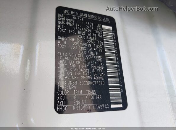 JN8BT3DC3RW071570 2024 NISSAN ROGUE White ძრავის განყოფილების ხედი