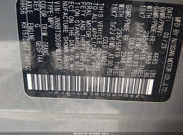 JN8BT3DD8PW314151 2023 NISSAN ROGUE Серый Вид подкапотного пространства