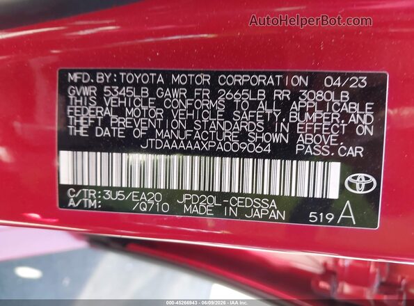 JTDAAAAAXPA009064 2023 TOYOTA MIRAI Красный Вид подкапотного пространства