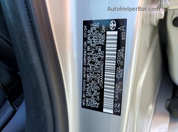 JTDAAAAAXRA011870 2024 TOYOTA MIRAI Silver Вид наклейки з VIN-кодом