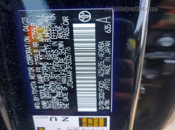 JTDAAAAF3P3005776 2023 TOYOTA CROWN Black VIN კოდის სტიკერის ხედი