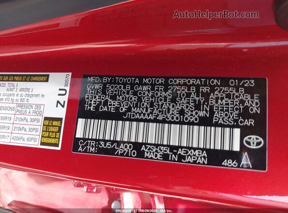 JTDAAAAF4P3001090 2023 TOYOTA CROWN Red Widok komory silnika