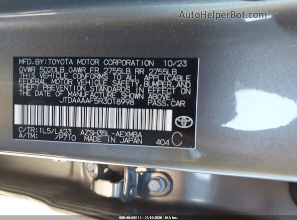 JTDAAAAF5R3018998 2024 TOYOTA CROWN Gray Вид підкапотного простору