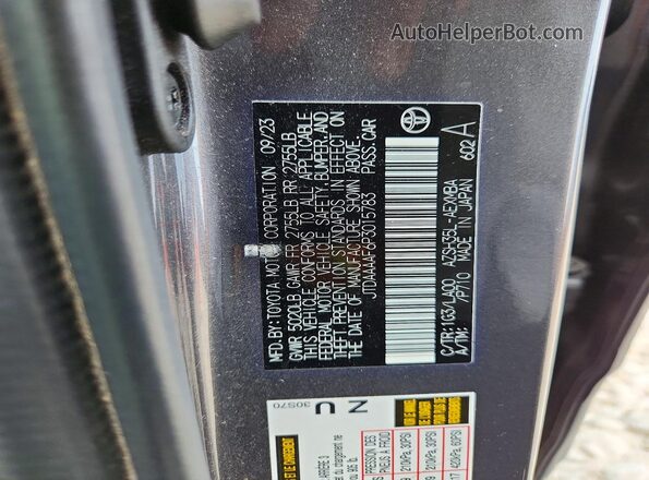 JTDAAAAF6P3015783 2023 TOYOTA CROWN Black VIN კოდის სტიკერის ხედი