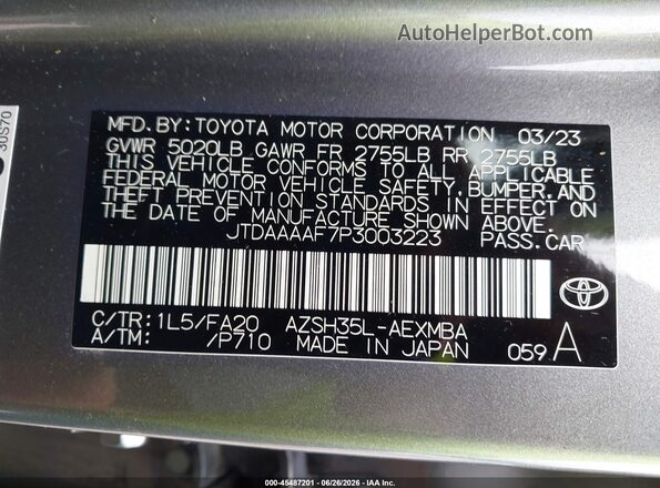 JTDAAAAF7P3003223 2023 TOYOTA CROWN Gray Widok komory silnika