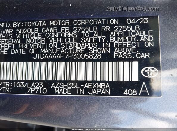 JTDAAAAF7P3005828 2023 TOYOTA CROWN Gray Vista del compartimento del motor